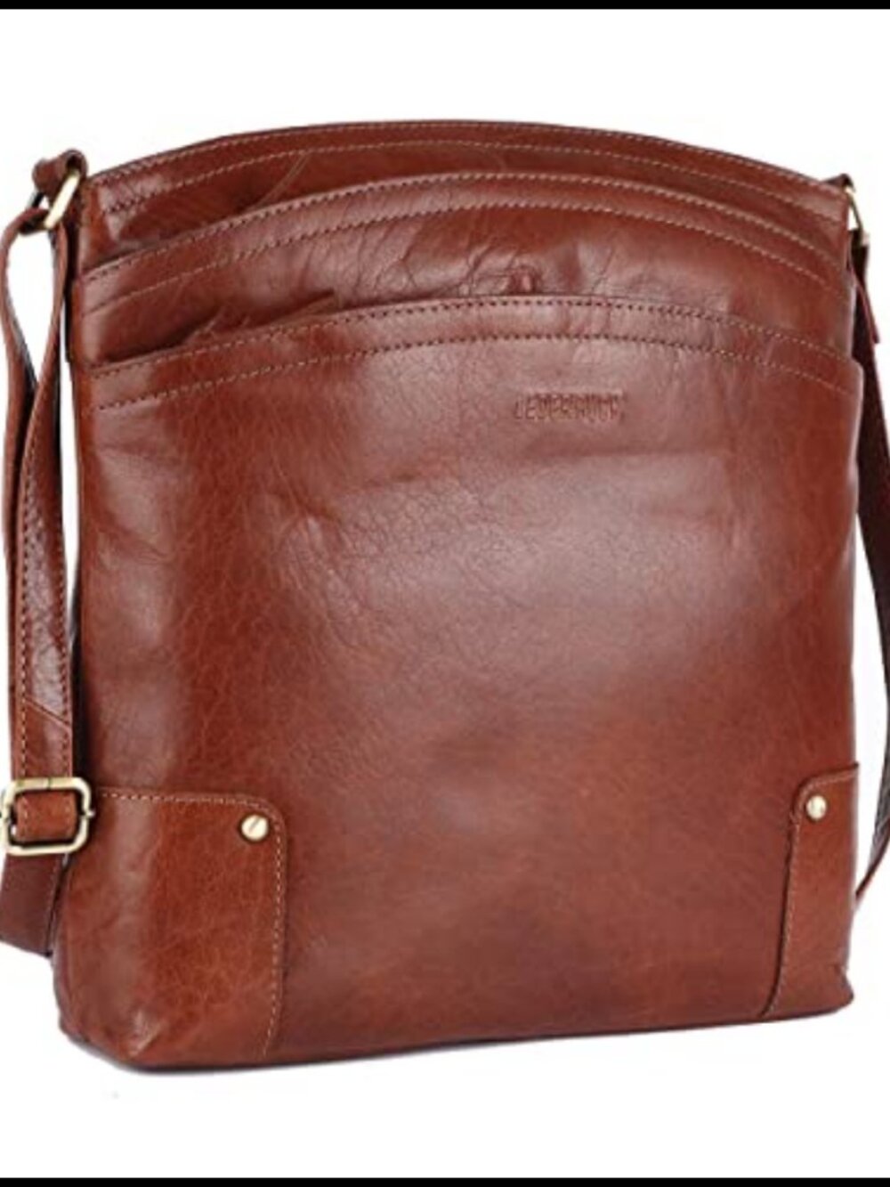 Genuine Leather Crossbody Bag Large Triple Zip Sling Shoulder Handbag